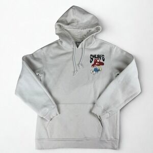 Smurfs Graphic Pullover Hoodie Small White Mushroom Cartoon Streetwear Airbrush